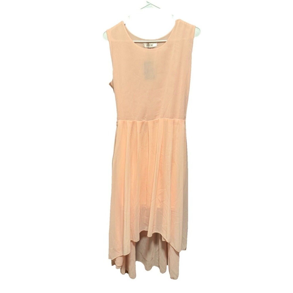 Jnzzi Peach High Low Sleeveless Dress Womens Large NWT Asymmetrical Chiffon‎ Tie